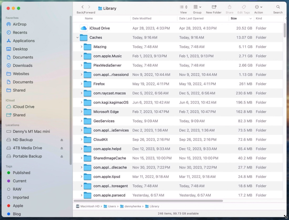 A screenshot of a finder window on a Mac showing a list view of the User Library folder