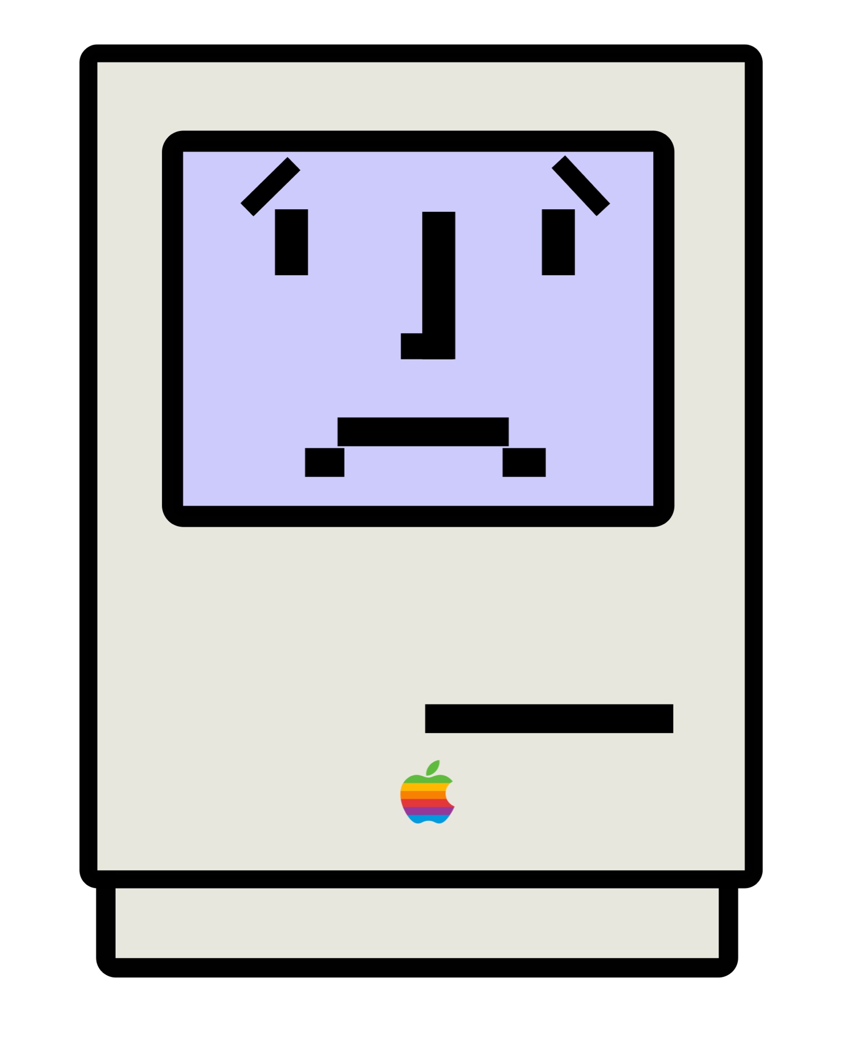 A vector graphic of a Mac Classic with a sad face