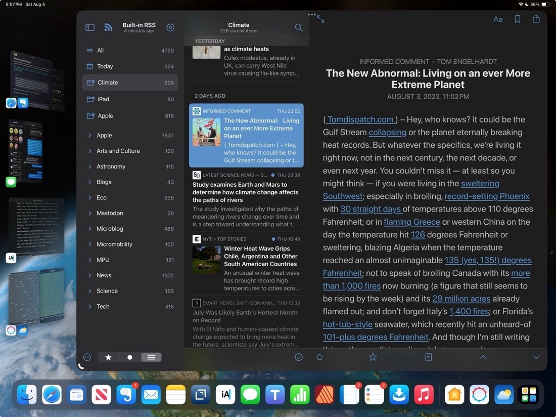 A screenshot of the ReadKit App open on the iPad