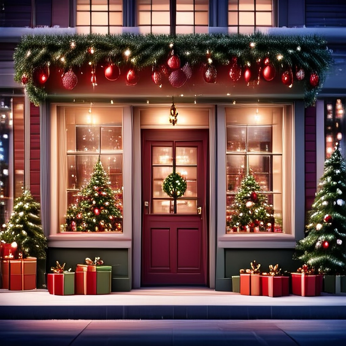 a holiday themed store front