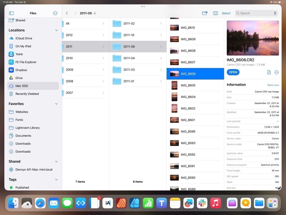 The Files app on iPad displaying multiple column of files