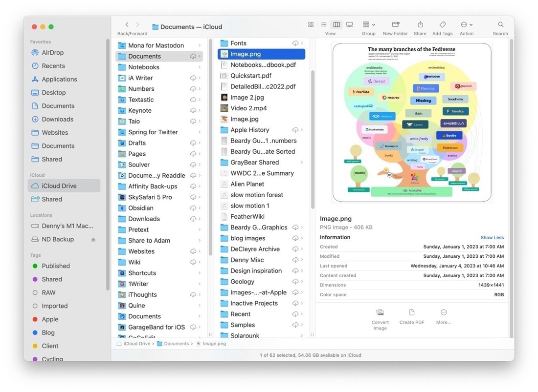 The Finder on a Mac displaying multiple column of files